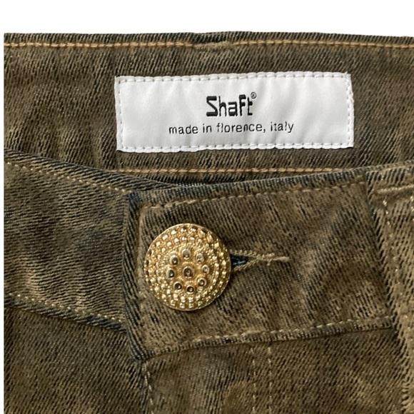 SHAFT JEANS Italy Lola hr Velvet Flock Pants Lace up Flare Hem in Oro Verde - Picture 12 of 15